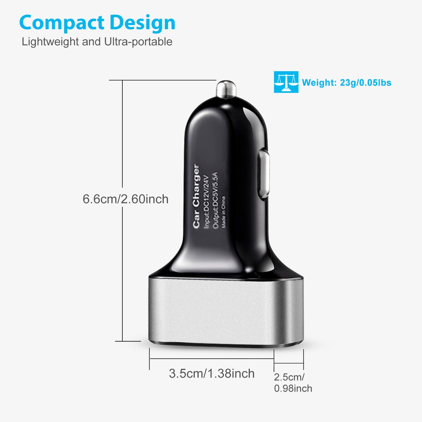 1Pc 3Port USB Car Charger  30W 5.5A
