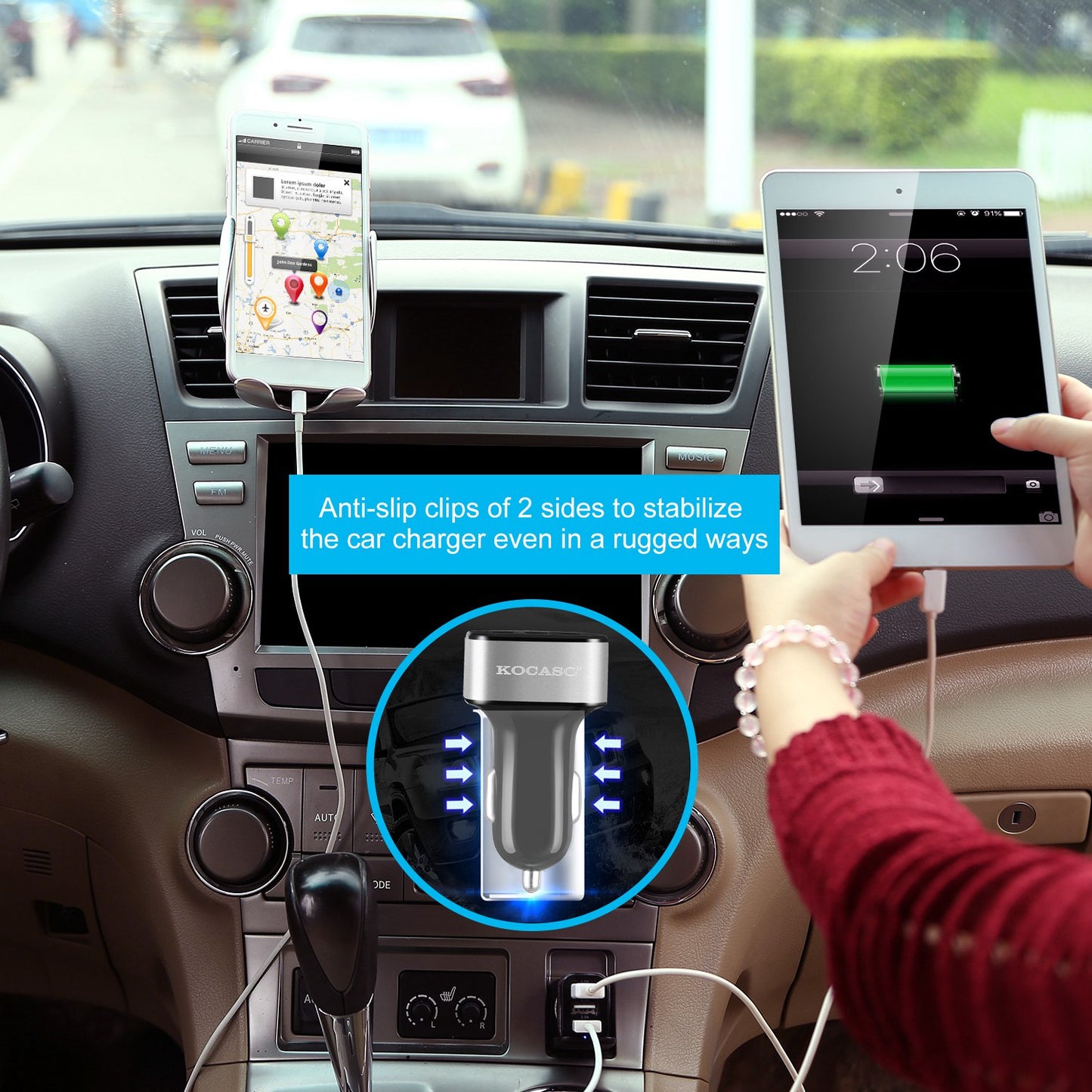 1Pc 3Port USB Car Charger  30W 5.5A
